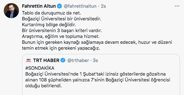 Fahrettin Altun'dan dikkat çeken Boğaziçi yorumu! Bir üniversitedir kurtarılmış bölge değildir - Resim: 0