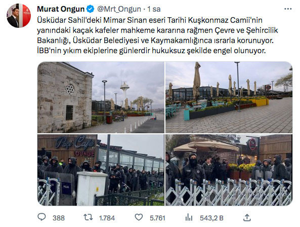 Murat Ongun'dan Üsküdar sahilinde kaçak yapı yıkımına engel olundu paylaşımı - Resim: 0