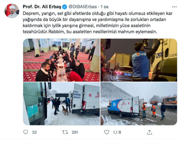 Diyanet İşleri Başkanı Erbaş'tan kar yağışıyla ilgili dayanışma ve yardımlaşma paylaşımı - Resim: 0