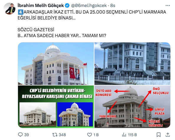 Sözcü'nün manşeti olay oldu Melih Gökçek şatafatlı CHP'li belediye binalarını paylaştı saltanatın kralı burada - Resim: 0