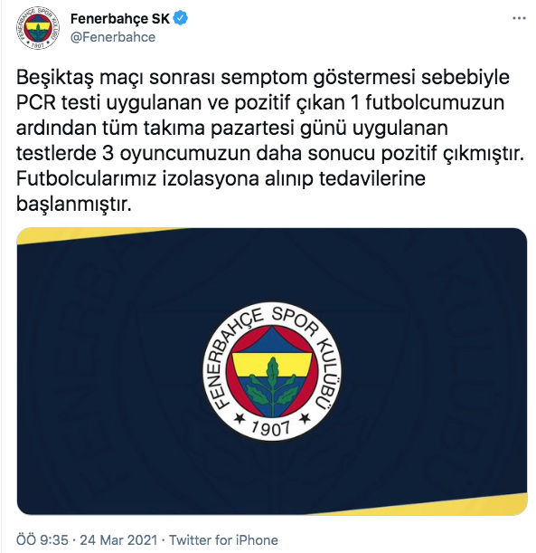 Fenerbahçe'de pozitif vaka sayısı 4 oldu - Resim: 0