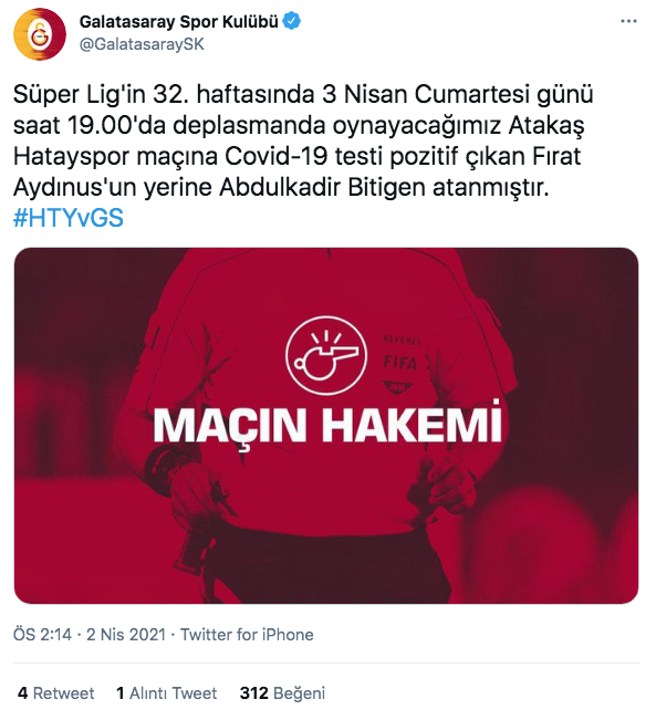 Hatayspor-Galatasaray maçının hakemi değişti - Resim: 0