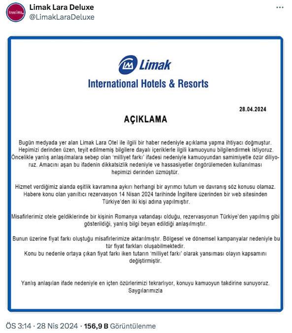 Müşterinin Türk olduğu ortaya çıkınca 120 avro fark alan Antalya'daki otelden açıklama - Resim: 1