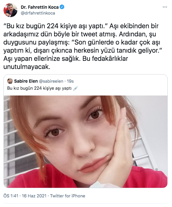 Bakan Koca bir günde 224 kişiye aşı yapan görevliyi takdir etti - Resim: 0
