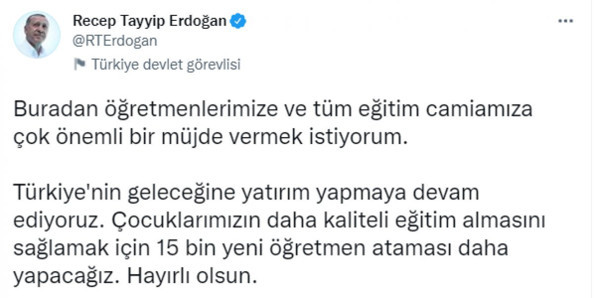 Cumhurbaşkanı Erdoğan: 15 bin öğretmen atanacak - Resim: 0