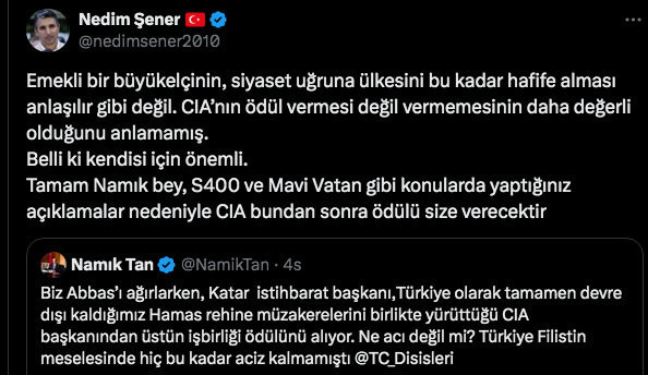 CIA, ödülü Türkiye yerine Katar'a verdi CHP'li Namık Tan'dan olay sözler Nedim Şener tepki gösterdi - Resim: 0