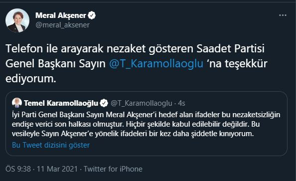 Meral Akşener'den kendisini dayanışma için arayan Karamolloğlu'na teşekkür - Resim: 0