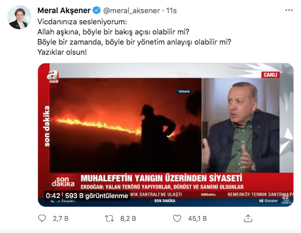 Meral Akşener'den Erdoğan'ın orman yangını ile ilgili yorumuna sert sözler: Yazıklar olsun... - Resim: 0