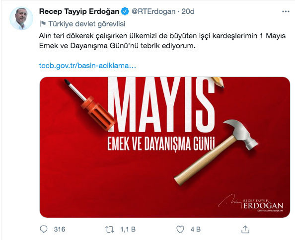Cumhurbaşkanı Erdoğan'dan 1 Mayıs mesajı - Resim: 0