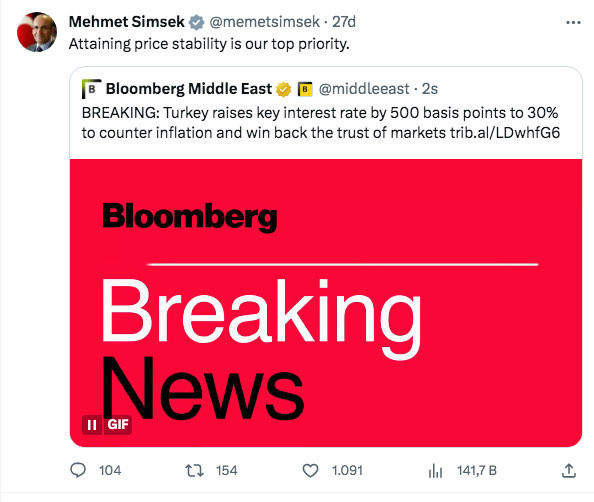 Mehmet Şimşek'ten Merkez Bankası faiz artışı kararıyla ilgili açıklama - Resim: 0