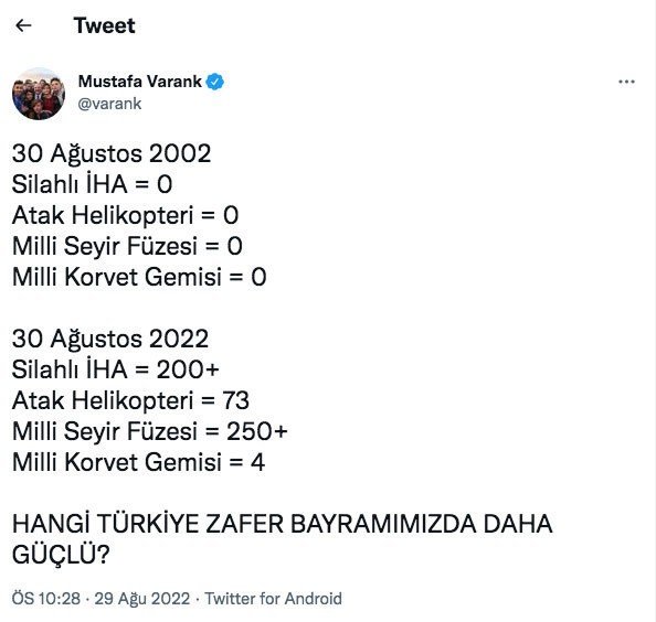 Bakan Varank 'hangi Türkiye zafer bayramımızda daha güçlü' diye sordu paylaşıma yorum yağdı - Resim: 0