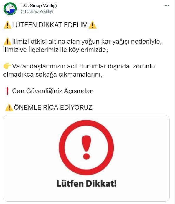 Sinop Valiliği’nden 'sokağa çıkmayın' çağrısı - Resim: 0