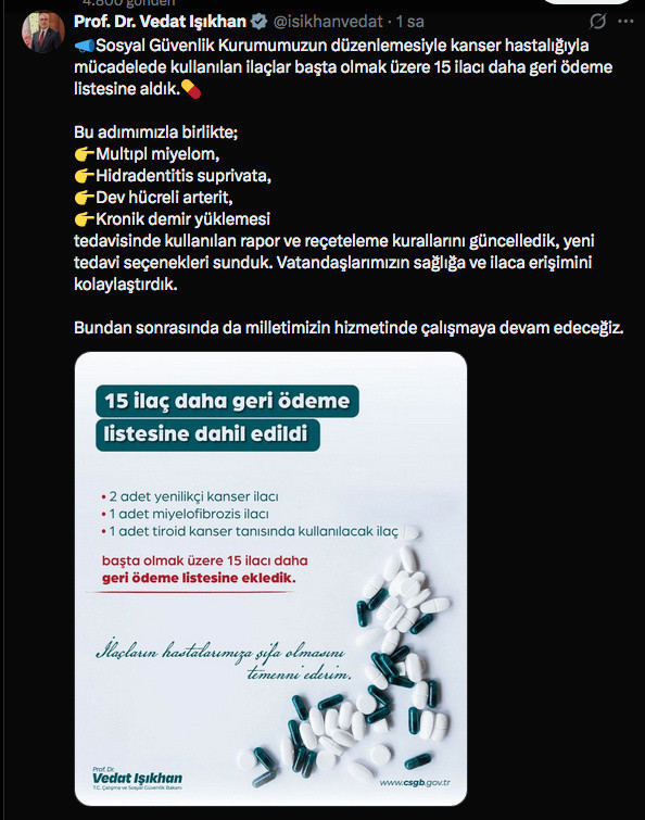 15 ilaç daha geri ödeme listesine alındı Bakan Vedat Işıkhan duyurdu - Resim: 0