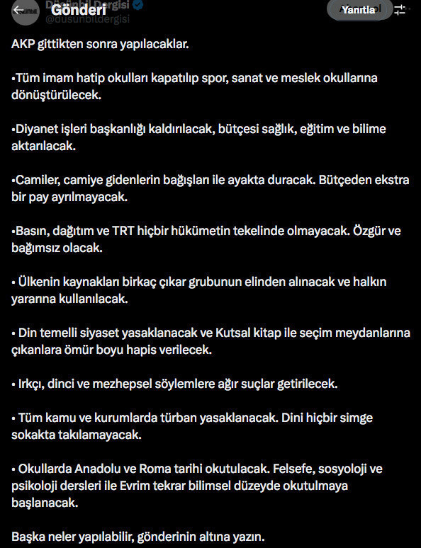 "AKP gittikten sonra yapılacaklar' listesi olay oldu Tansel Cölaşan'dan gerçekleşmesini dilerim paylaşımı - Resim: 1