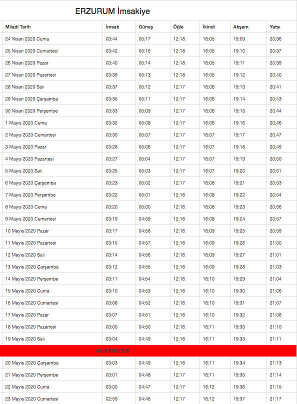 2020 Erzurum imsakiyesi bugün iftar kaçta? - Resim: 0