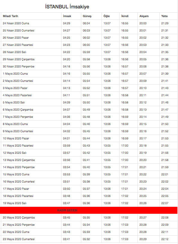 istanbul imsakiye 2020