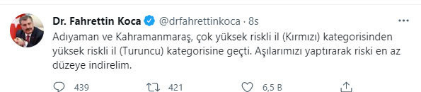 Bakan Fahrettin Koca: 2 il kırmızı kategoriden turuncu kategoriye geçti - Resim: 0