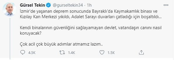 CHP'li Gürsel Tekin'den İzmir depremi üzerinden provokasyon - Resim: 1