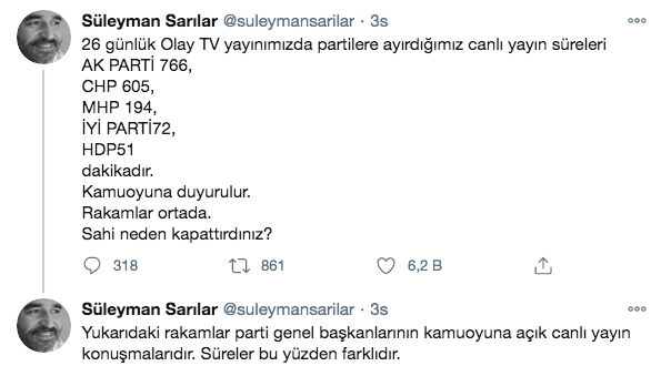 Gazeteci Süleyman Sarılar, Olay TV’de partilere ayırdıkları süreleri paylaştı - Resim: 0
