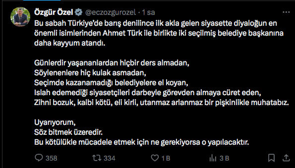 Özgür Özel'den DEM Partili belediyelere kayyum atanmasına çok sert tepki - Resim: 0