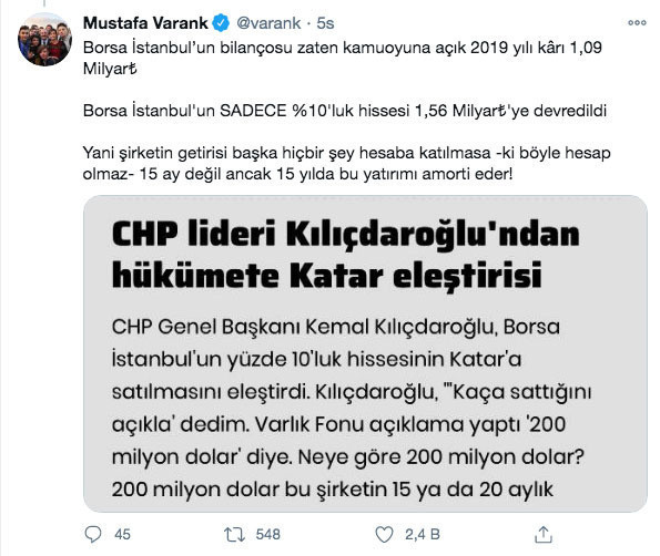 Bakan Mustafa Varank'tan Kılıçdaroğlu'na Borsa İstanbul yanıtı: Önce 4 işlem öğrensin - Resim: 0