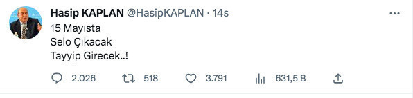 HDP'li Hasip Kaplan'dan tepki çeken paylaşım: 15 Mayıs’ta Selo çıkacak, Tayyip girecek - Resim: 0