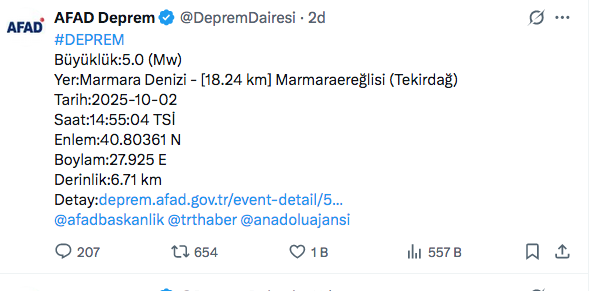 İstanbul'da hissedilen deprem oldu! AFAD son dakika duyurdu çok fena sallandı - Resim: 0
