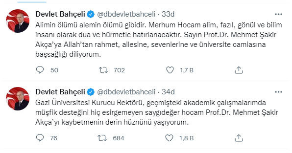 Acı haberi Devlet Bahçeli duyurdu: Hocam Prof. Dr. Mehmet Şakir Akça'yı kaybettik - Resim: 0