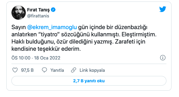 Fırat Tanış ne dedi neden TT oldu İmamoğlu'na tiyatro çıkışı olayı nedir? - Resim: 2