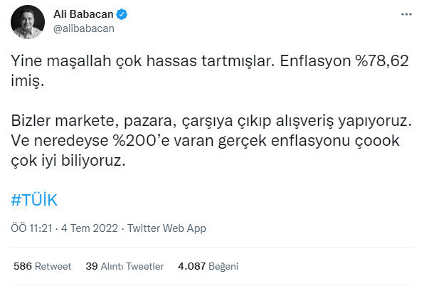 Ali Babacan’dan enflasyon tepkisi: Yine maşallah çok hassas tartmışlar - Resim: 0