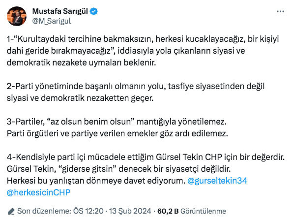 Mustafa Sarıgül'den Gürsel Tekin'in istifasıyla ilgili CHP yönetimine tepki - Resim: 0