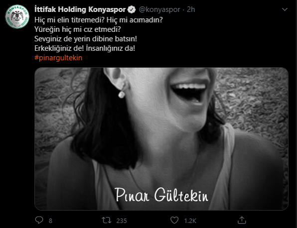 Spor camiası tek vücut oldu 'Pınar Gültekin' için taziye mesajı yayımladı - Resim: 2