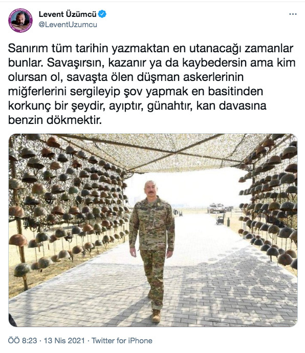 İlham Aliyev'in ölen Ermeni askerlerin miğferleriyle poz vermesi olay oldu Twitter yıkıldı - Resim: 0
