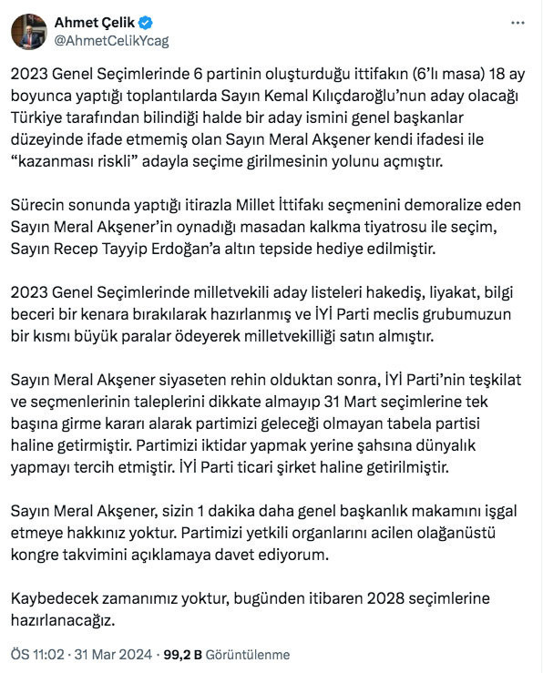 Ahmet Çelik'ten Meral Akşener'e istifa çağrısı: Kongre takvimini açıkla - Resim: 0