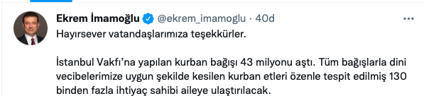 Ekrem İmamoğlu İBB'ye yapılan kurban bağışı miktarını açıkladı - Resim: 0