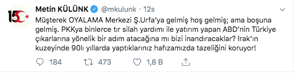 AK Partili Metin Külünk'ten ABD ile Müşterek Harekat Merkezi'ne tepki! Yaptığı benzetme olay! - Resim: 0