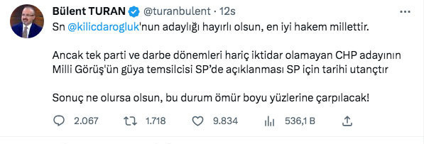 Kılıçdaroğlu'nun adaylık ilanıyla ilgili AK Parti'den açıklama: SP için tarihi utançtır - Resim: 0