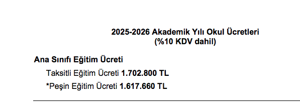 koç anaokulu ücreti