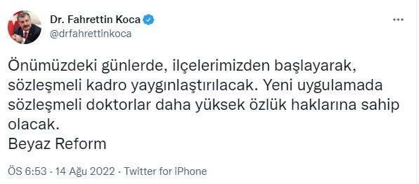 Bakan Koca'dan sözleşmeli doktorlara müjde: Kadro yaygınlaştırılacak, daha yüksek özlük hakları geliyor! - Resim: 0