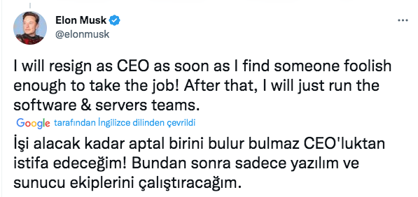Kovulan Elon Musk Twitter CEO'luğundan istifa etti mi? Kararını ilan ettiği 'aptal' twiti olay oldu - Resim: 1