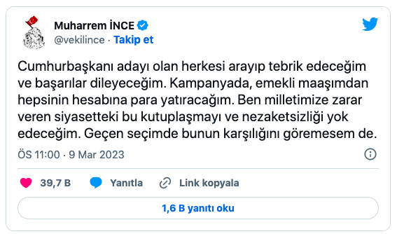 Muharrem İnce aldığı ilginç kararı twitter'dan duyurdu! Emekli maaşımdan hepsine... - Resim: 0