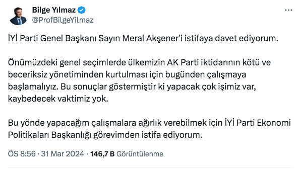 Yerel seçim sonuçları İYİ Parti'yi karıştırdı görevinden istifa etti Akşener'i istifaya davet etti - Resim: 0