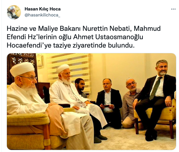 Bakan Nureddin Nebati'den İsmailağa Cemaati'ne taziye: Yeni lider Hasan Kılıç paylaştı - Resim: 0