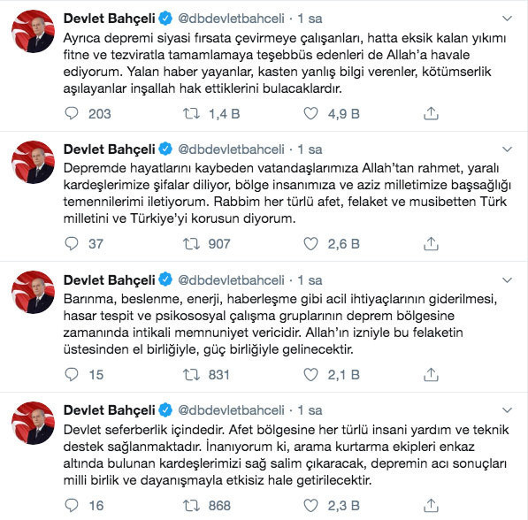 Devlet Bahçeli'den Elazığ depremiyle yalan haberlere sert tepki - Resim: 0