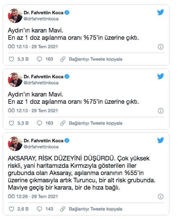 Sağlık Bakanı Fahrettin Koca açıkladı! Aydın, Eskişehir ve Aksaray'ın kategorisi değişti - Resim: 0