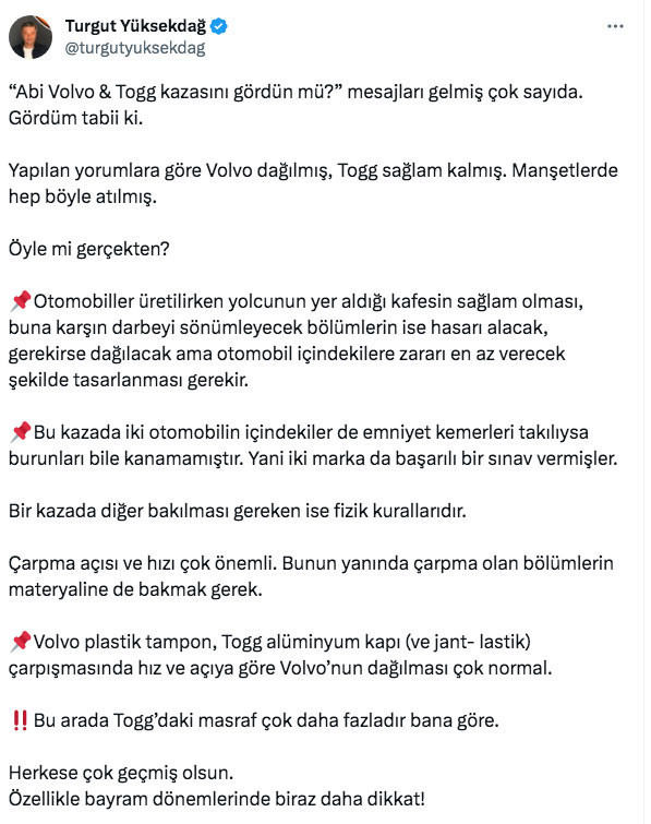 Togg ile Volvo kaza yaptı görüntüler gündem oldu işin gerçeğini Turgut Yüksekdağ yazdı - Resim: 0