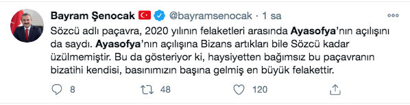 Sözcü gazetesi Ayasofya'nın açılışını 2020'nin felaketleri arasında gösterdi Twitter yıkıldı - Resim: 6