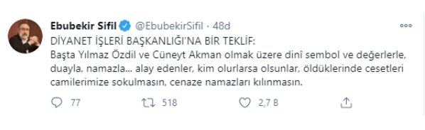 Doç. Dr. Ebubekir Sifil, Diyanet'e seslendi: Camiye sokulmasın, cenaze namazları kılınmasın - Resim: 0