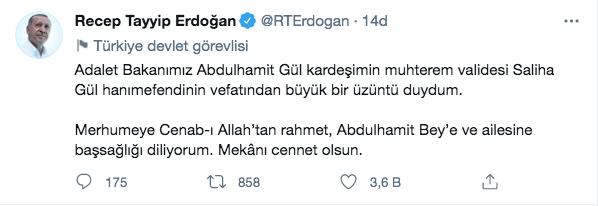 Erdoğan'dan annesi vefat eden Adalet Bakanı Abdülhamit Gül'e başsağlığı - Resim: 1