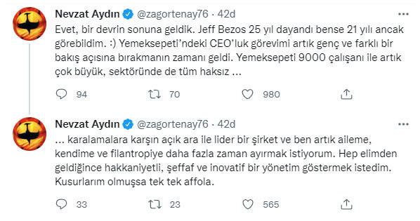 Nevzat Aydın Yemeksepeti CEO'luğunu bıraktı! Yeni CEO Mert Baki oldu - Resim: 0